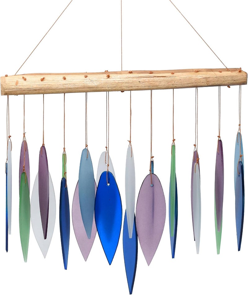 Gift Essentials Blue Handworks Mountain Ridge Glass Chime, Sandblasted Glass and Found Wood Handcrafted Wind Chime - Image 1